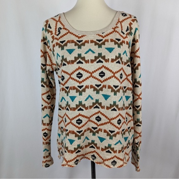 Billabong Tops - Billabong Cream and Brown Aztec Long Sleeve Top size medium